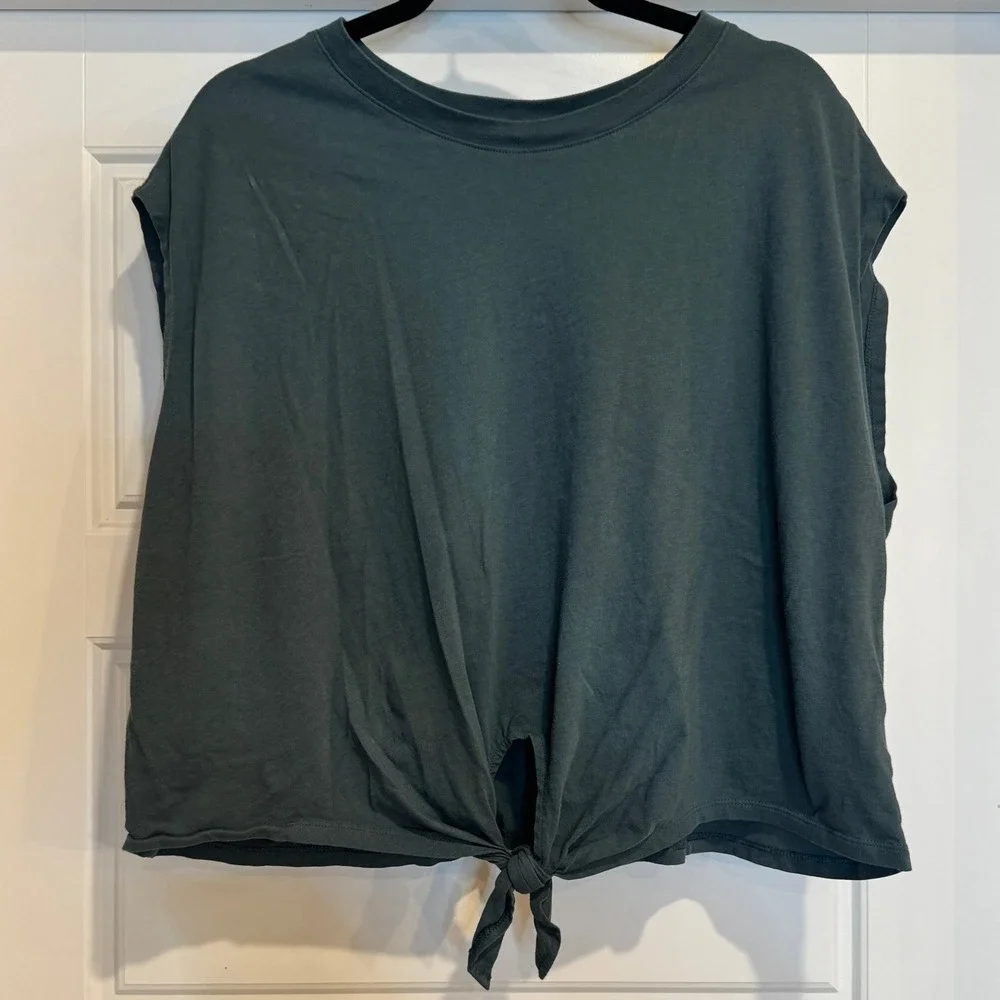 Old Navy Tie Front Tank Top Womens 2X Dark Teal Green Cotton Sleeveless Crop